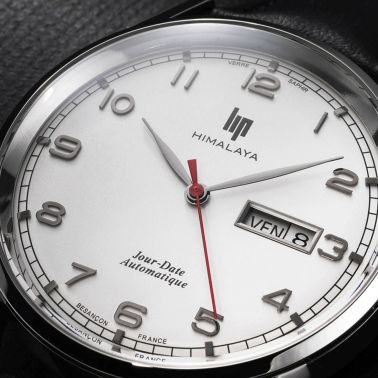 Montre Lip Himalaya Automatique cadran blanc bracelet cuir noir 40 mm