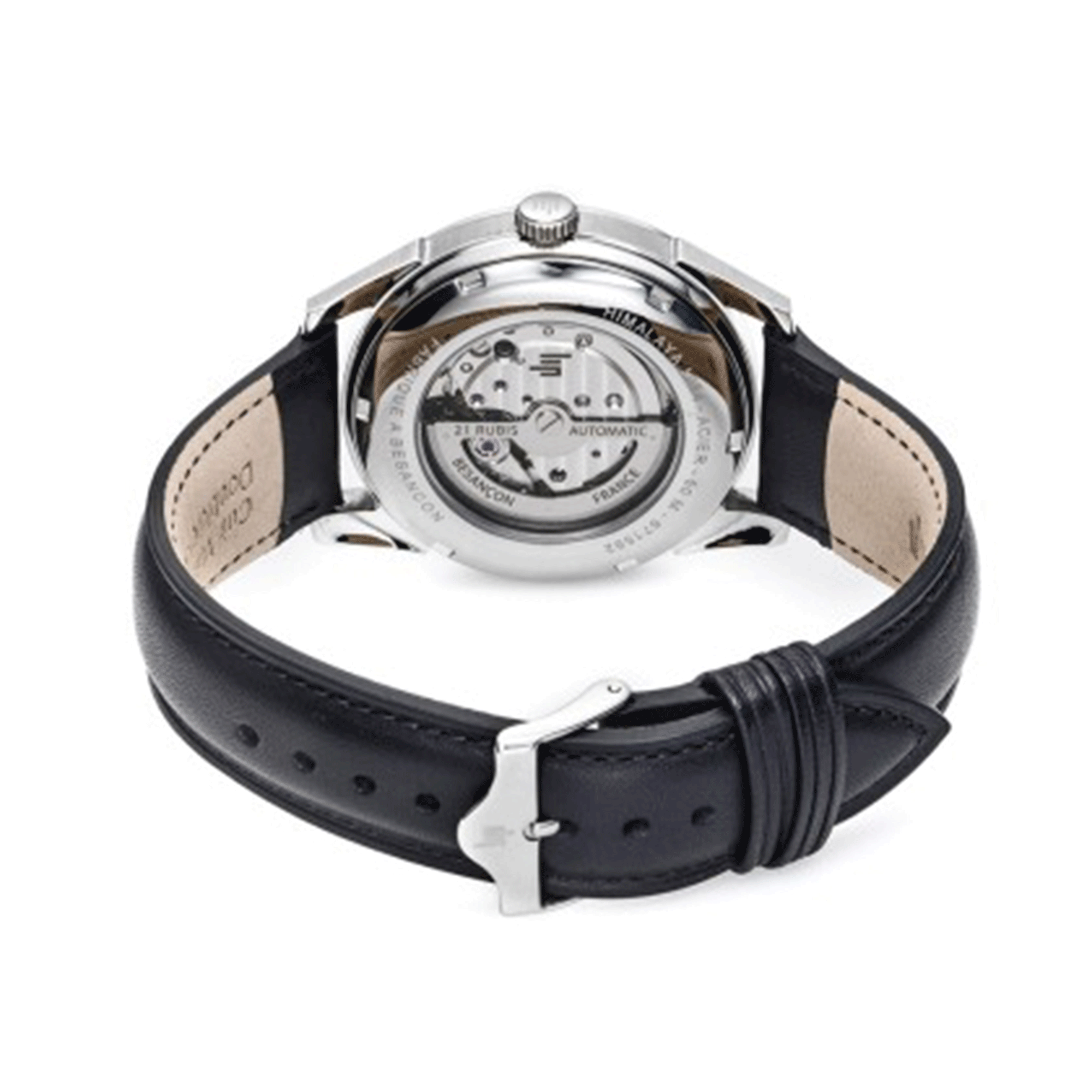 Montre Lip Himalaya Automatique cadran blanc bracelet cuir noir 40 mm