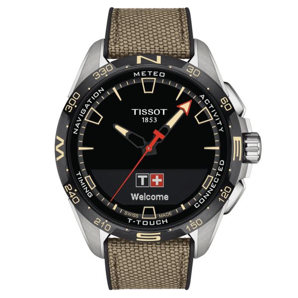 Tissot T-Touch Connect Solar titanium watch with beige leather strap 47.5 mm T121.420.47.051.07