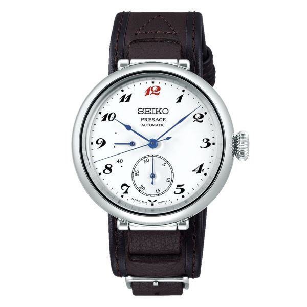 Montre Seiko Presage Watchmaking Takumi ‘Laurel’ 110eme Anniversaire automatique cadran email blanc bracelet cuir 37,5 mm