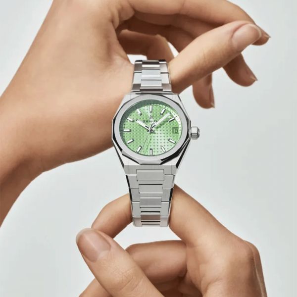 Montre Zenith Defy Skyline automatique cadran vert pastel bracelet acier 36 mm