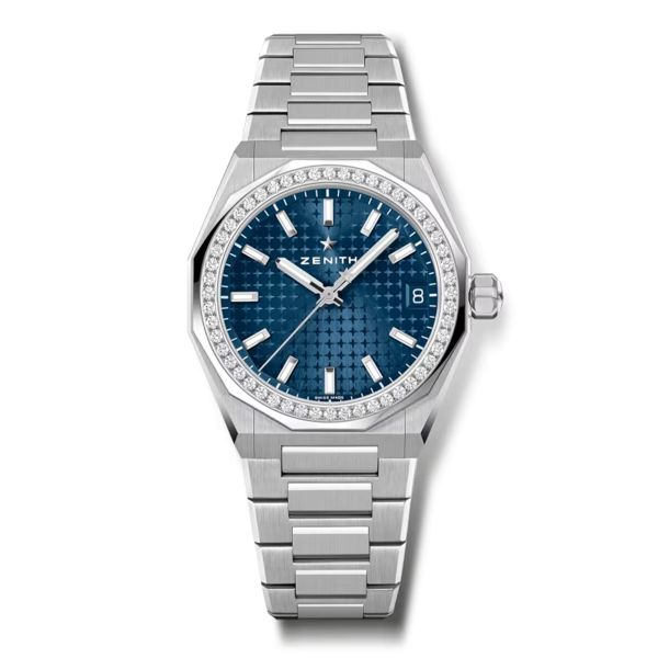 Montre Zenith Defy Skyline automatique cadran bleu sertie diamant bracelet acier 36 mm