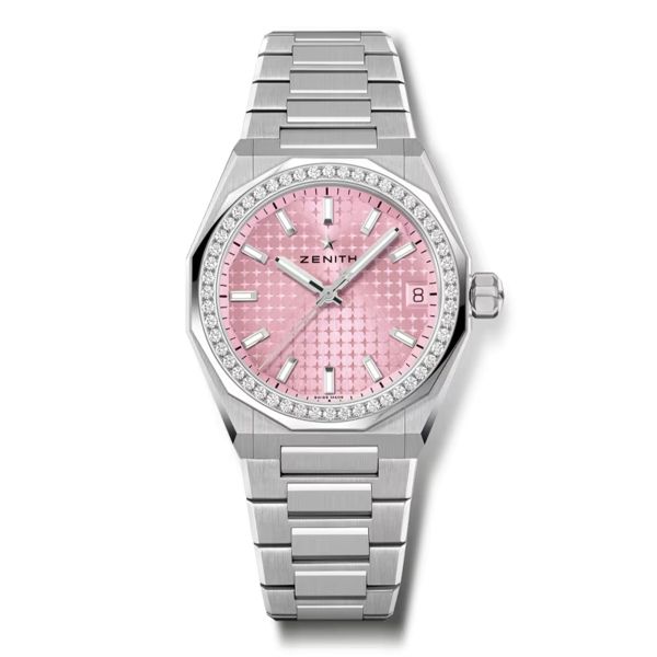 Zenith Defy Skyline automatic pastel pink dial set with diamond stainless steel bracelet 36 mm