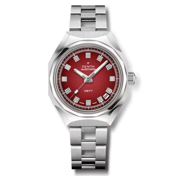 Montre Zenith Defy Revival A3691 automatique cadran rouge bracelet acier 37 mm