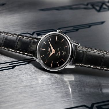 Montre Longines Flagship Heritage automatique cadran noir bracelet alligator noir 38.50 mm L4.795.4.58.0