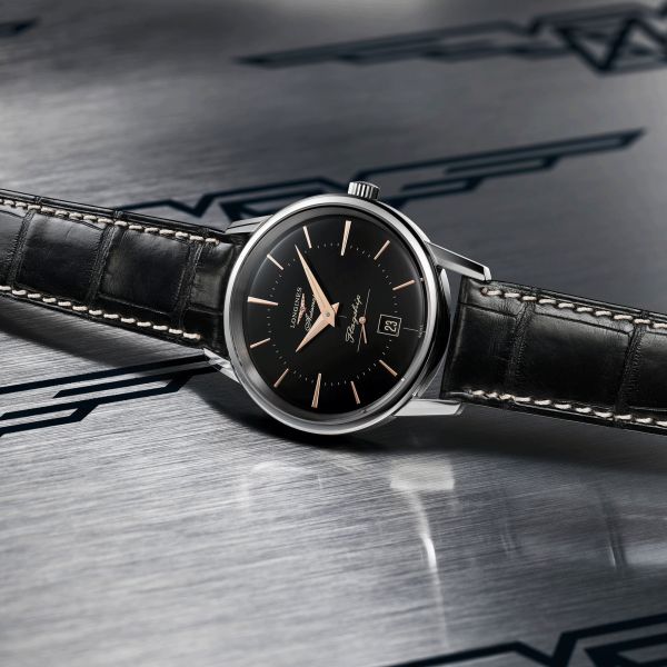 Montre Longines Flagship Heritage automatique cadran noir bracelet alligator noir 38.50 mm L4.795.4.58.0