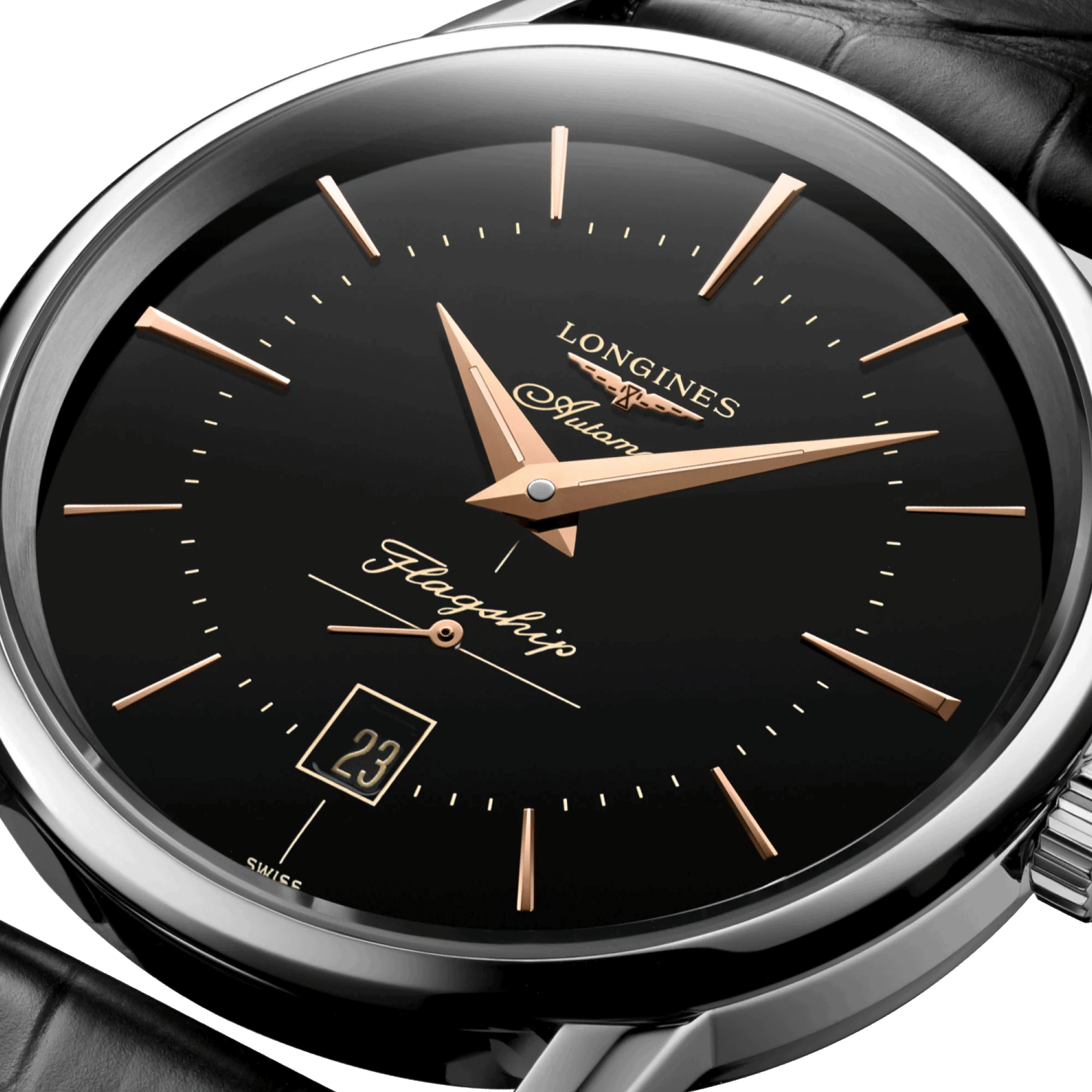 Montre Longines Flagship Heritage automatique cadran noir bracelet alligator noir 38.50 mm L4.795.4.58.0