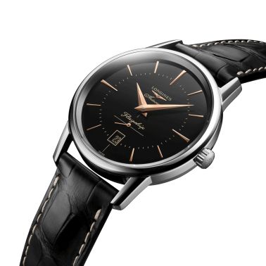 Montre Longines Flagship Heritage automatique cadran noir bracelet alligator noir 38.50 mm L4.795.4.58.0
