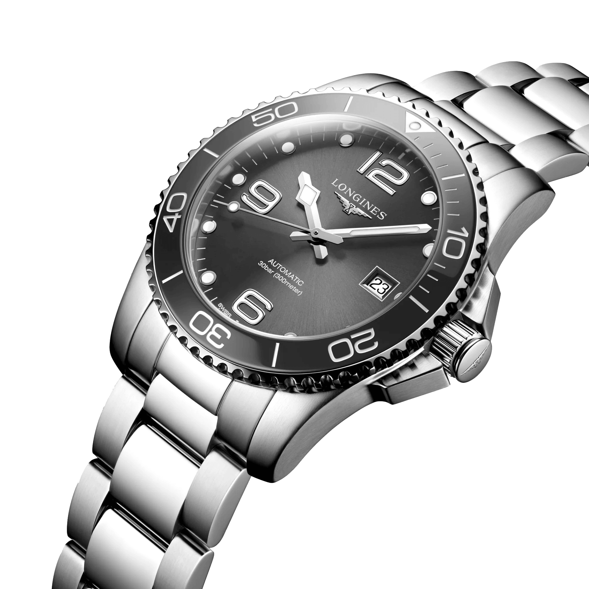 Montre Longines HydroConquest automatique cadran gris bracelet acier 41 mm L3.781.4.76.6