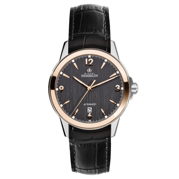 Montre Michel Herbelin Ambassade automatique cadran anthracite bracelet cuir noir 41 mm