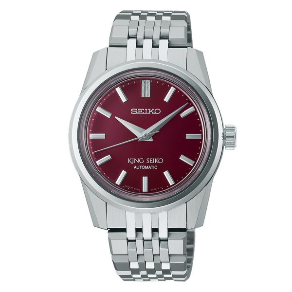 King Seiko automatic red dial steel bracelet 37 mm