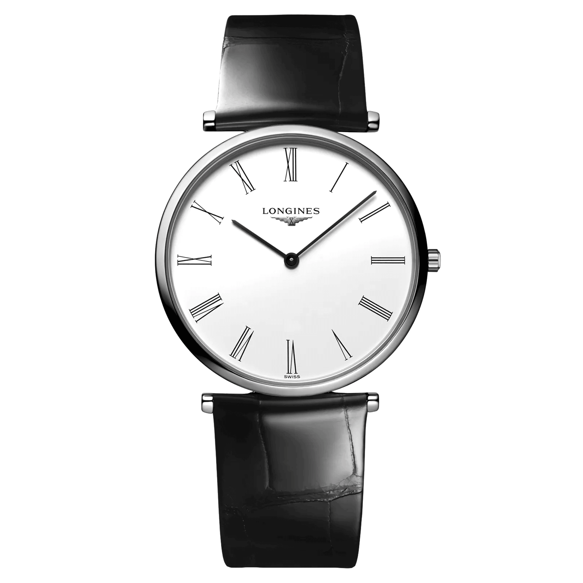 Montre Longines La Grande Classique quartz cadran blanc bracelet croco noir 36 mm