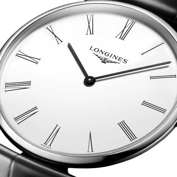 Montre Longines La Grande Classique quartz cadran blanc bracelet croco noir 36 mm