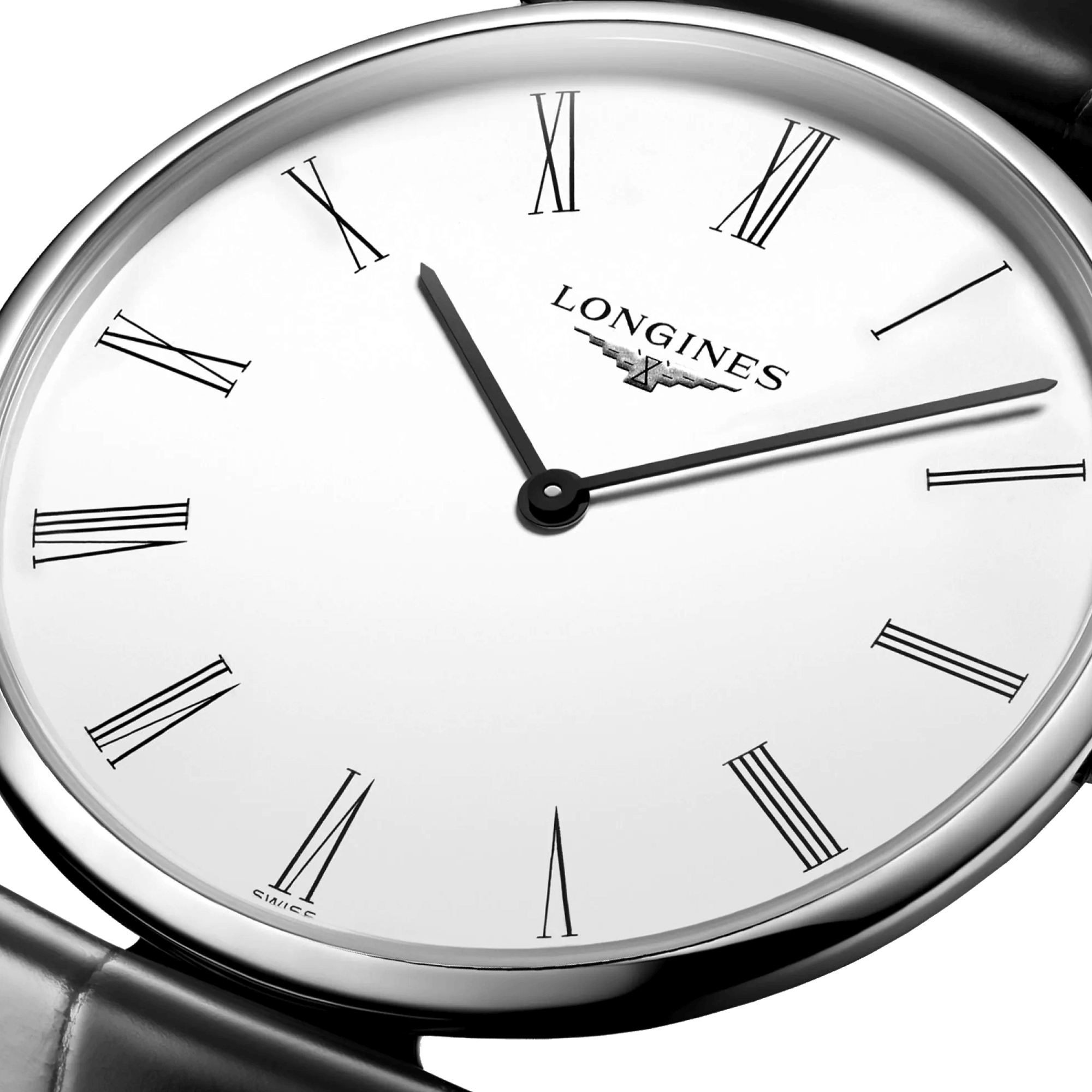 Montre Longines La Grande Classique quartz cadran blanc bracelet croco noir 36 mm