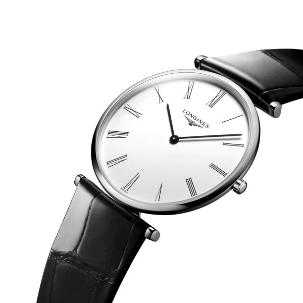 Montre Longines La Grande Classique quartz cadran blanc bracelet croco noir 36 mm