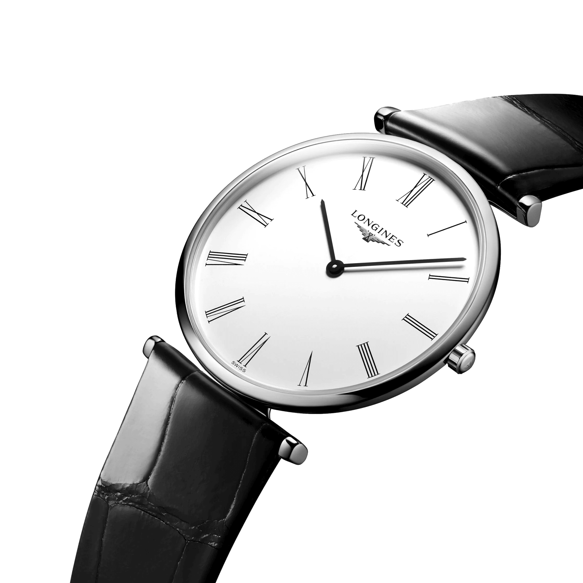 Montre Longines La Grande Classique quartz cadran blanc bracelet croco noir 36 mm