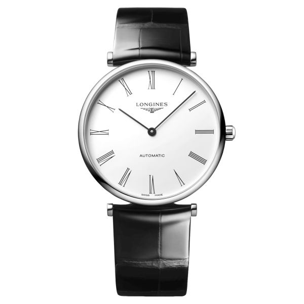 Longines Grande Classique automatic watch white dial black crocodile leather strap 38 mm