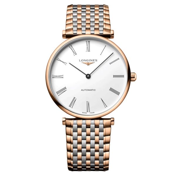 Montre Longines Grande Classique automatique cadran blanc bracelet acier PVD 38 mm L4.918.1.91.7