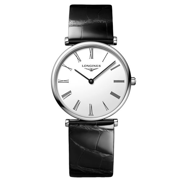 Longines Grande Classique quartz watch white dial black alligator strap 29 mm