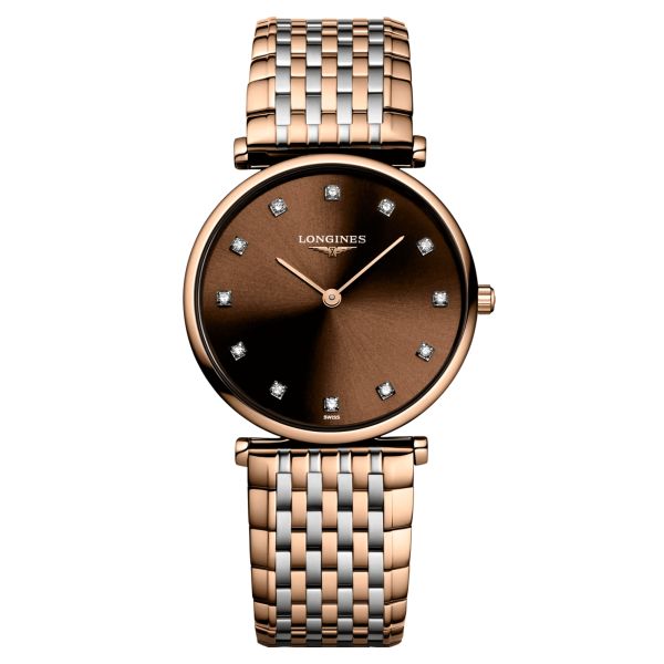 Longines Grande Classique quartz watch chocolate-coloured dial and two-tone bracelet 29 mm