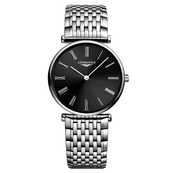 Longines Grande Classique quartz watch black dial stainless steel bracelet 29 mm