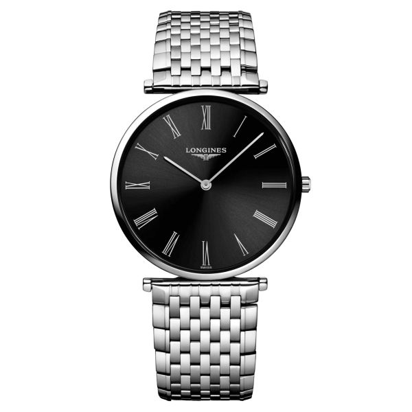 Longines Grande Classique quartz watch black dial steel bracelet 36 mm