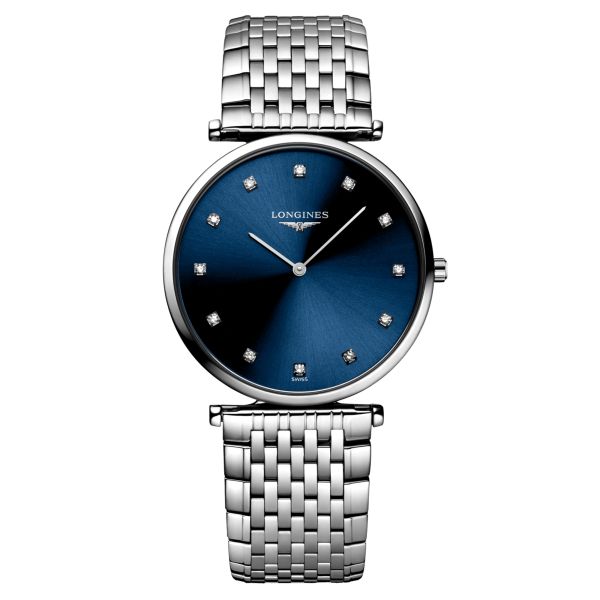 Longines Grande Classique quartz watch blue dial steel bracelet 33 mm