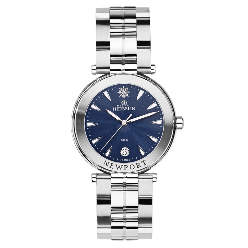 Montre Michel Herbelin Newport quartz cadran bleu bracelet acier 38,5 mm