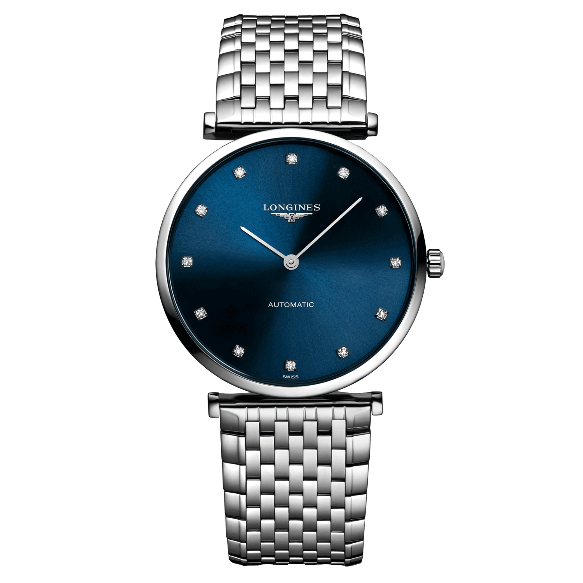 Montre Longines La Grande Classique automatique index diamants bracelet acier 36 mm