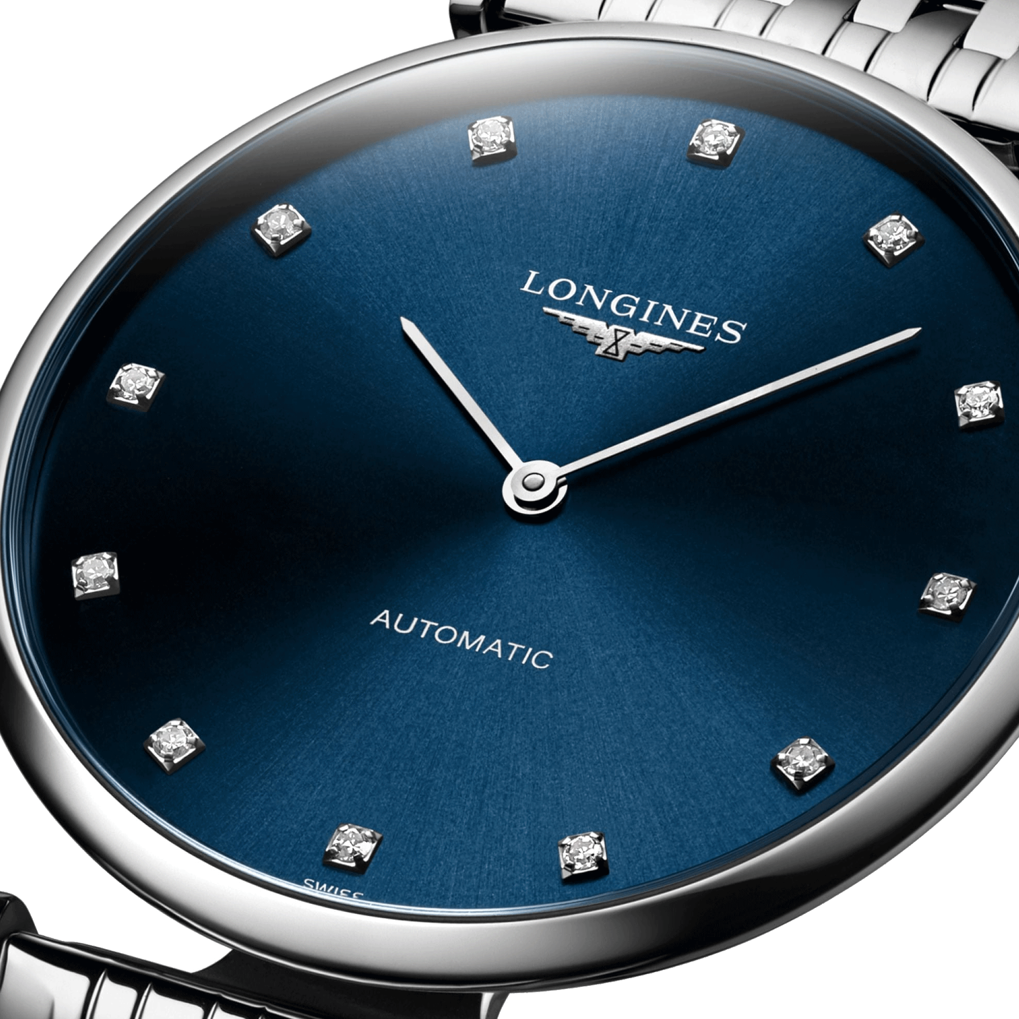 Montre Longines La Grande Classique automatique index diamants bracelet acier 36 mm