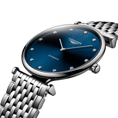 Montre Longines La Grande Classique automatique index diamants bracelet acier 36 mm