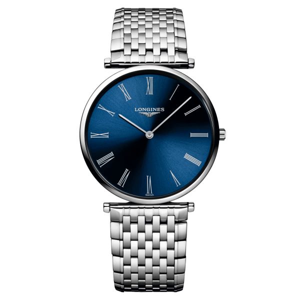 Montre Longines La Grande Classique quartz cadran bleu chiffres romains bracelet acier 36 mm L4.755.4.94.6