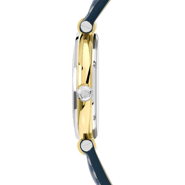 Montre Michel Herbelin Newport quartz acier PVD or jaune cadran bleu bracelet cuir bleu 38,5 mm
