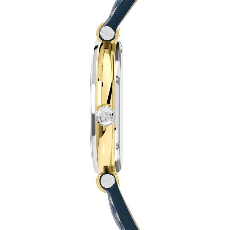 Montre Michel Herbelin Newport quartz acier PVD or jaune cadran bleu bracelet cuir bleu 38,5 mm