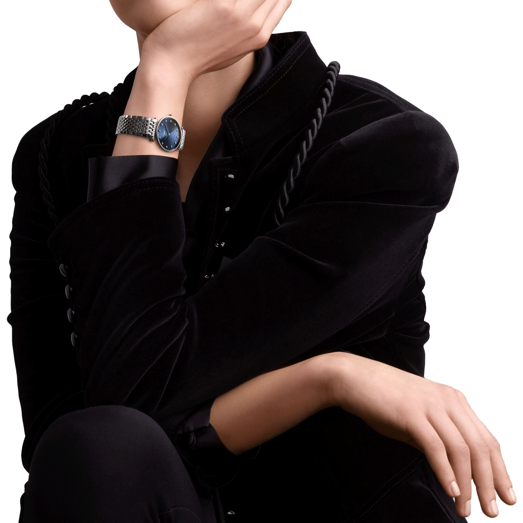 Montre Longines La Grande Classique quartz cadran bleu index diamants bracelet acier 29 mm