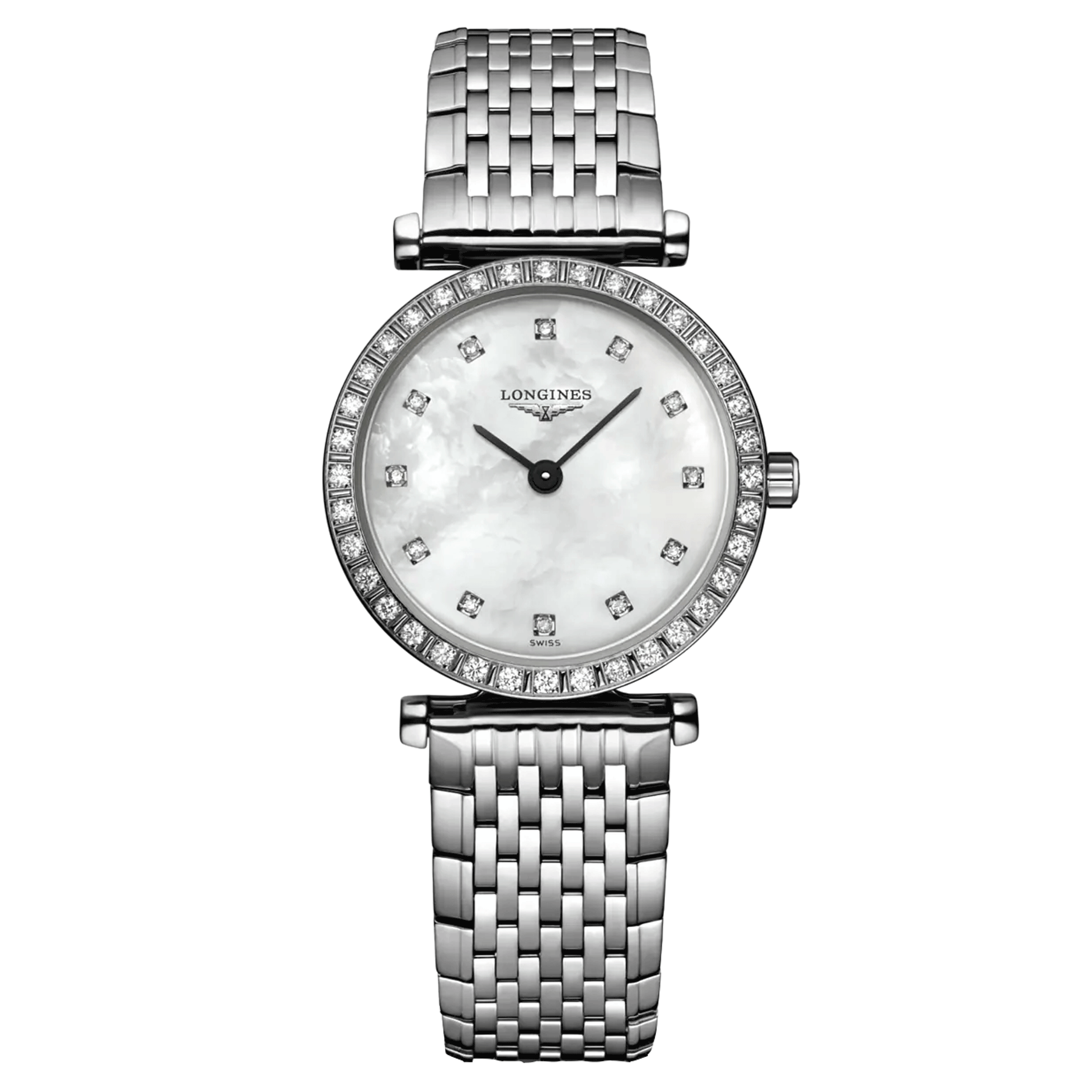 Montre Longines La Grande Classique quartz cadran nacre index diamants bracelet acier 24 mm