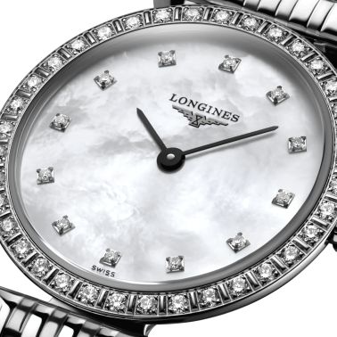 Montre Longines La Grande Classique quartz cadran nacre index diamants bracelet acier 24 mm