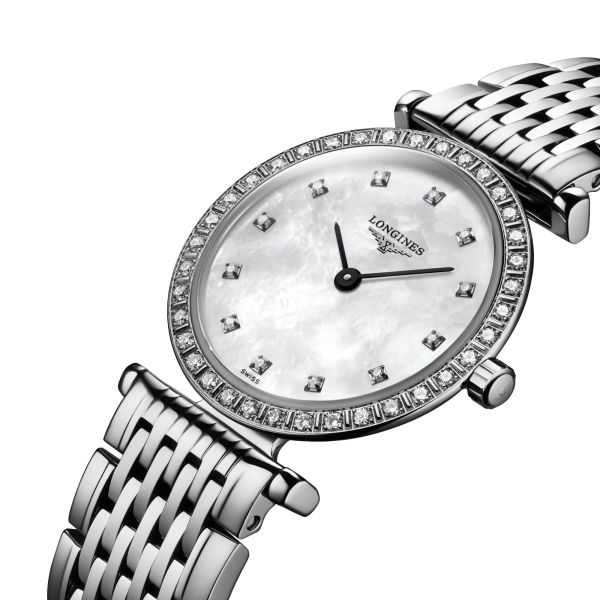 Montre Longines La Grande Classique quartz cadran nacre index diamants bracelet acier 24 mm