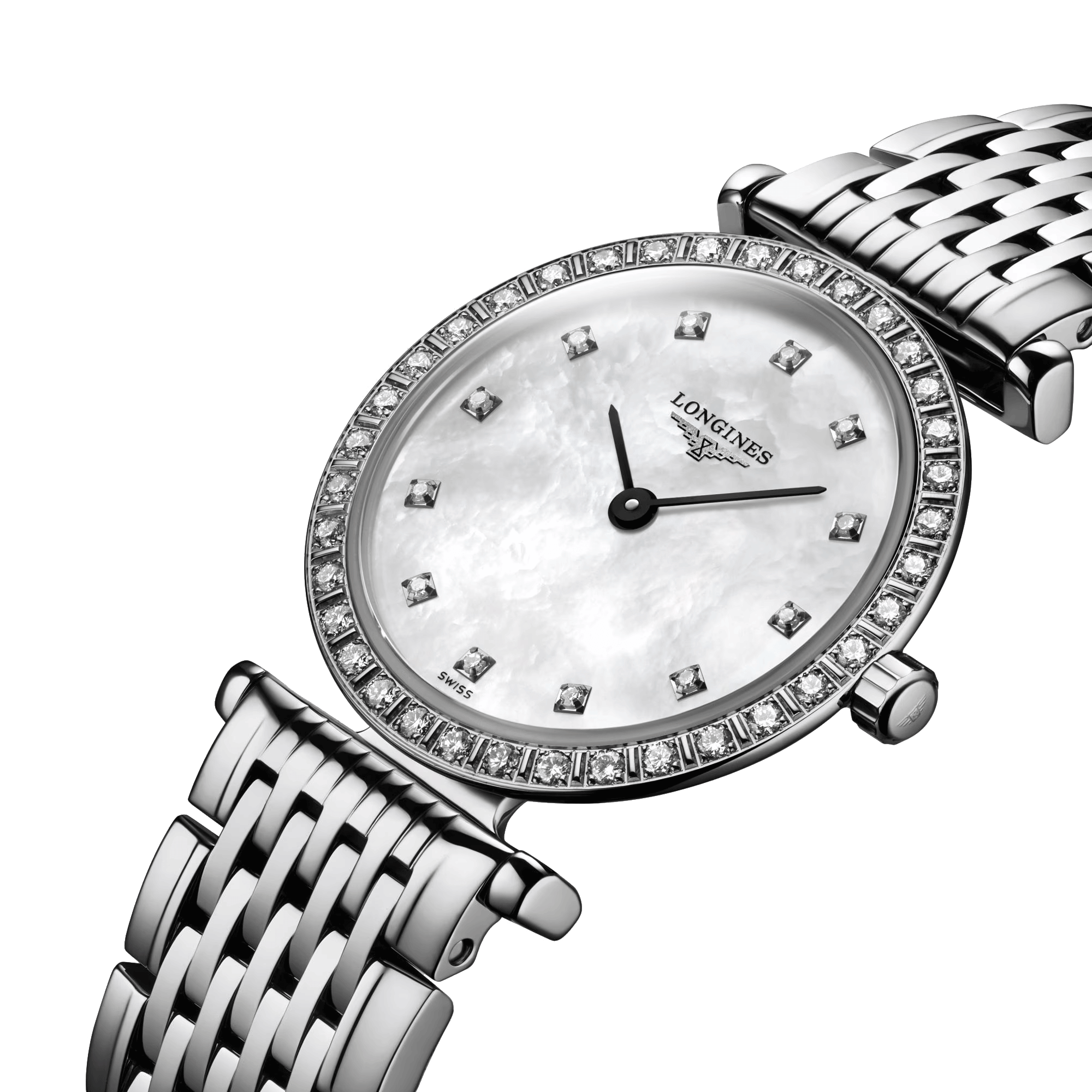 Montre Longines La Grande Classique quartz cadran nacre index diamants bracelet acier 24 mm