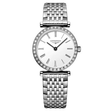 Montre Longines La Grande Classique quartz chiffres romains lunette sertie bracelet acier 24 mm