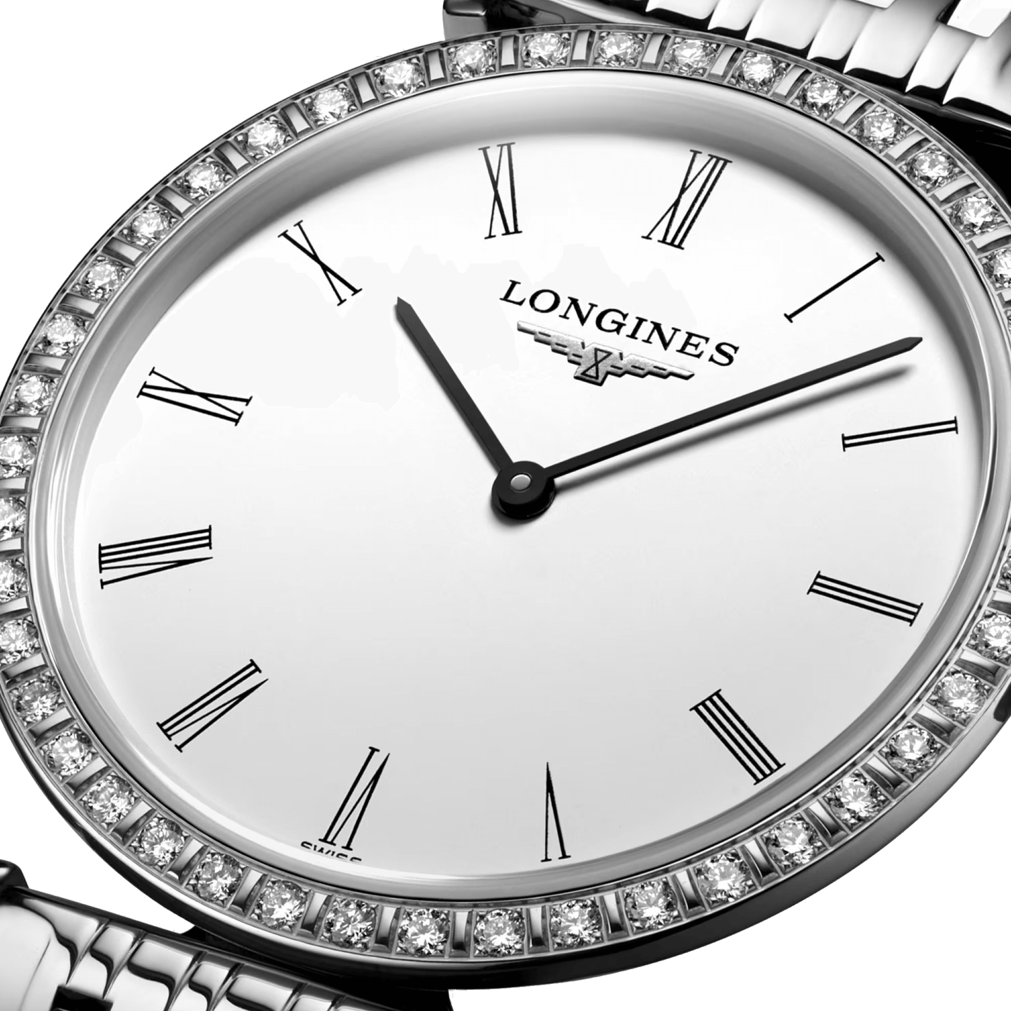 Montre Longines La Grande Classique quartz cadran blanc chiffres romains lunette sertie 29 mm