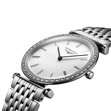 Montre Longines La Grande Classique quartz cadran blanc chiffres romains lunette sertie 29 mm