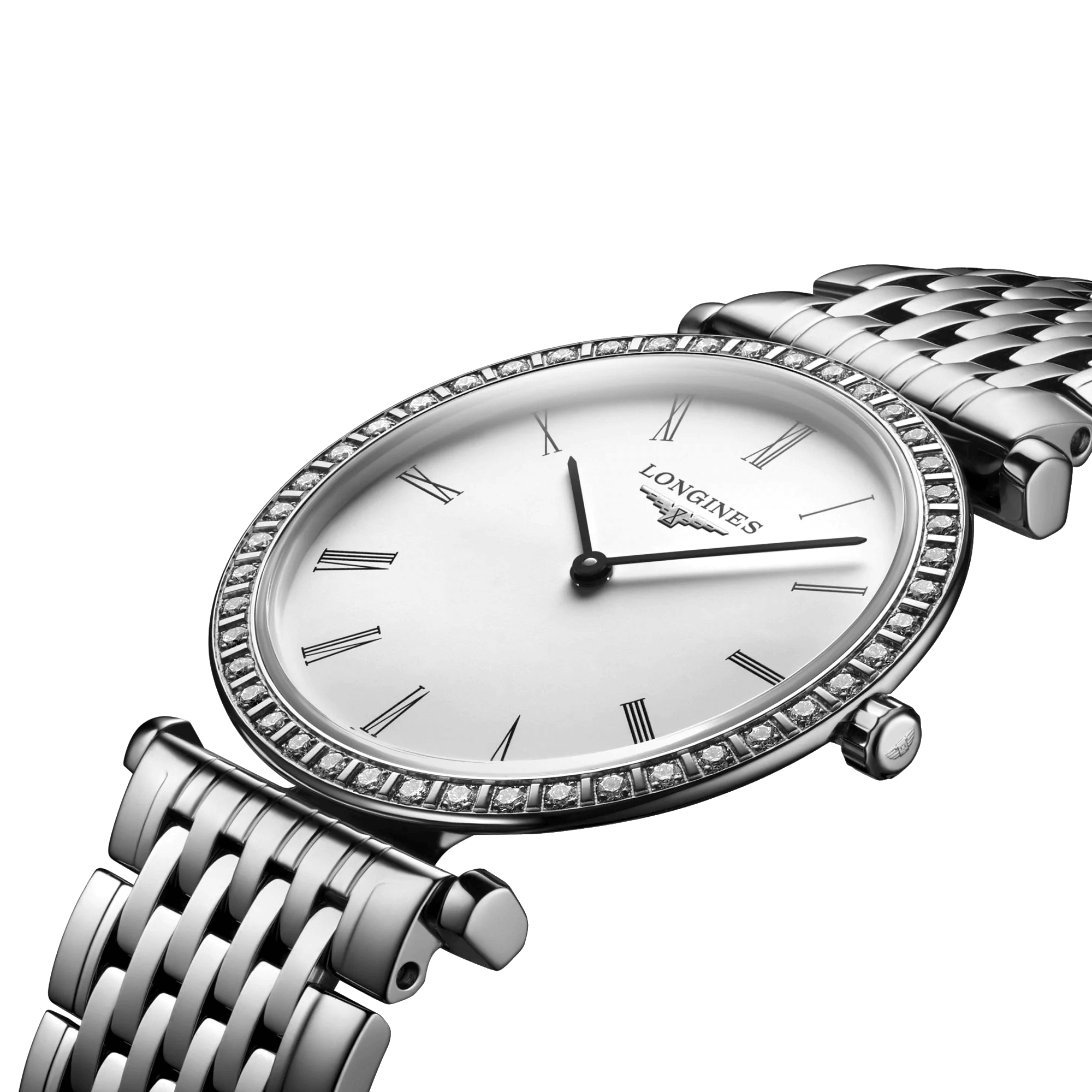 Montre Longines La Grande Classique quartz cadran blanc chiffres romains lunette sertie 29 mm
