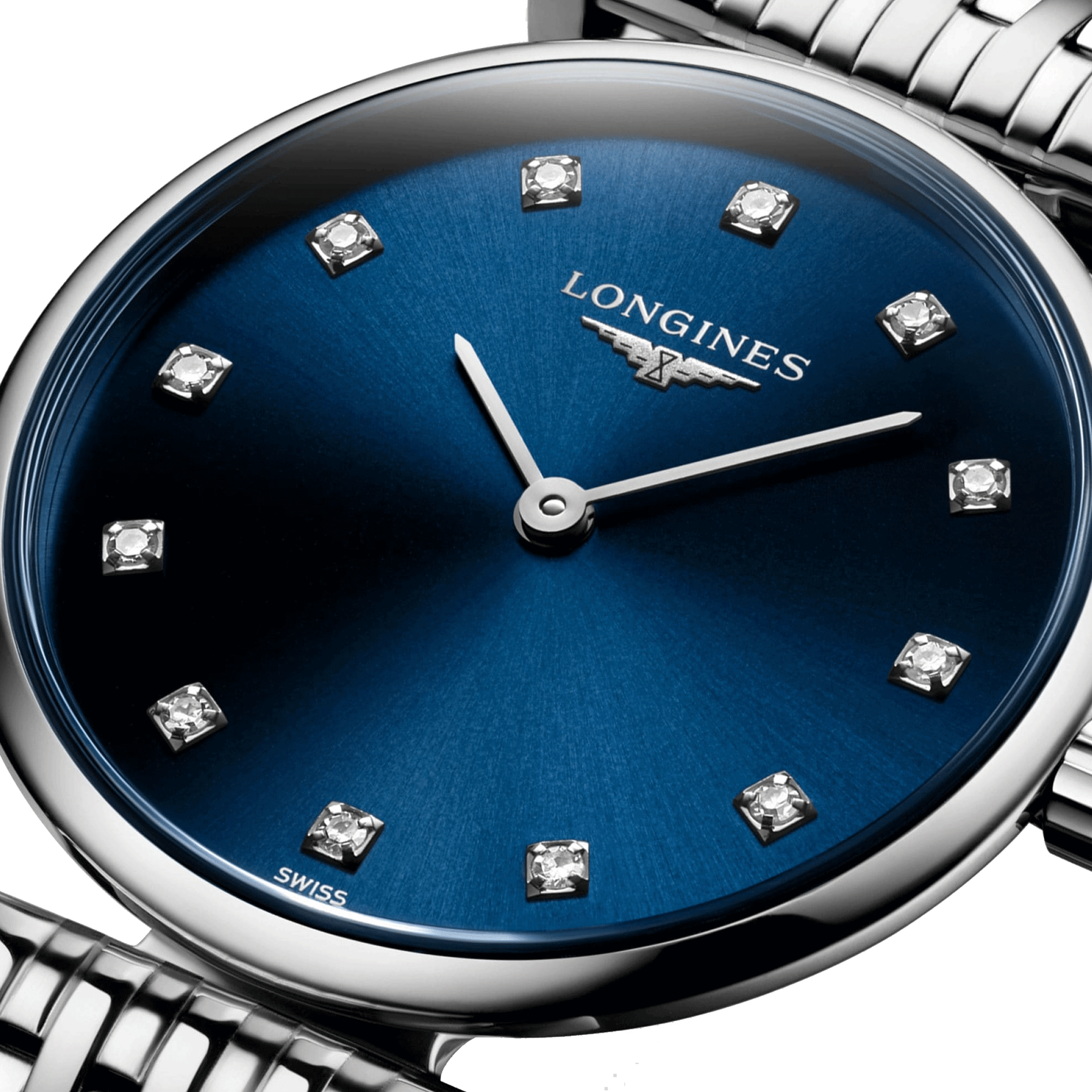 Montre Longines La Grande Classique quartz cadran bleu index diamants bracelet acier 24 mm