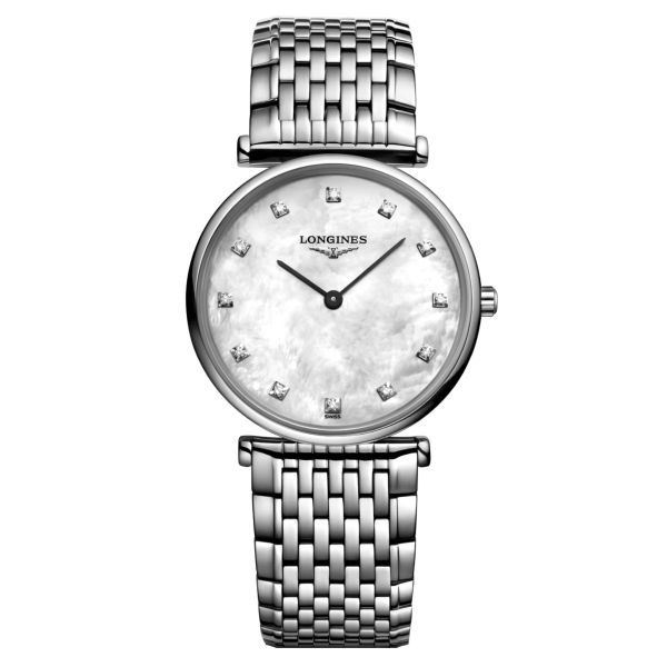 Montre Longines La Grande Classique quartz cadran nacre index diamants bracelet acier 29 mm