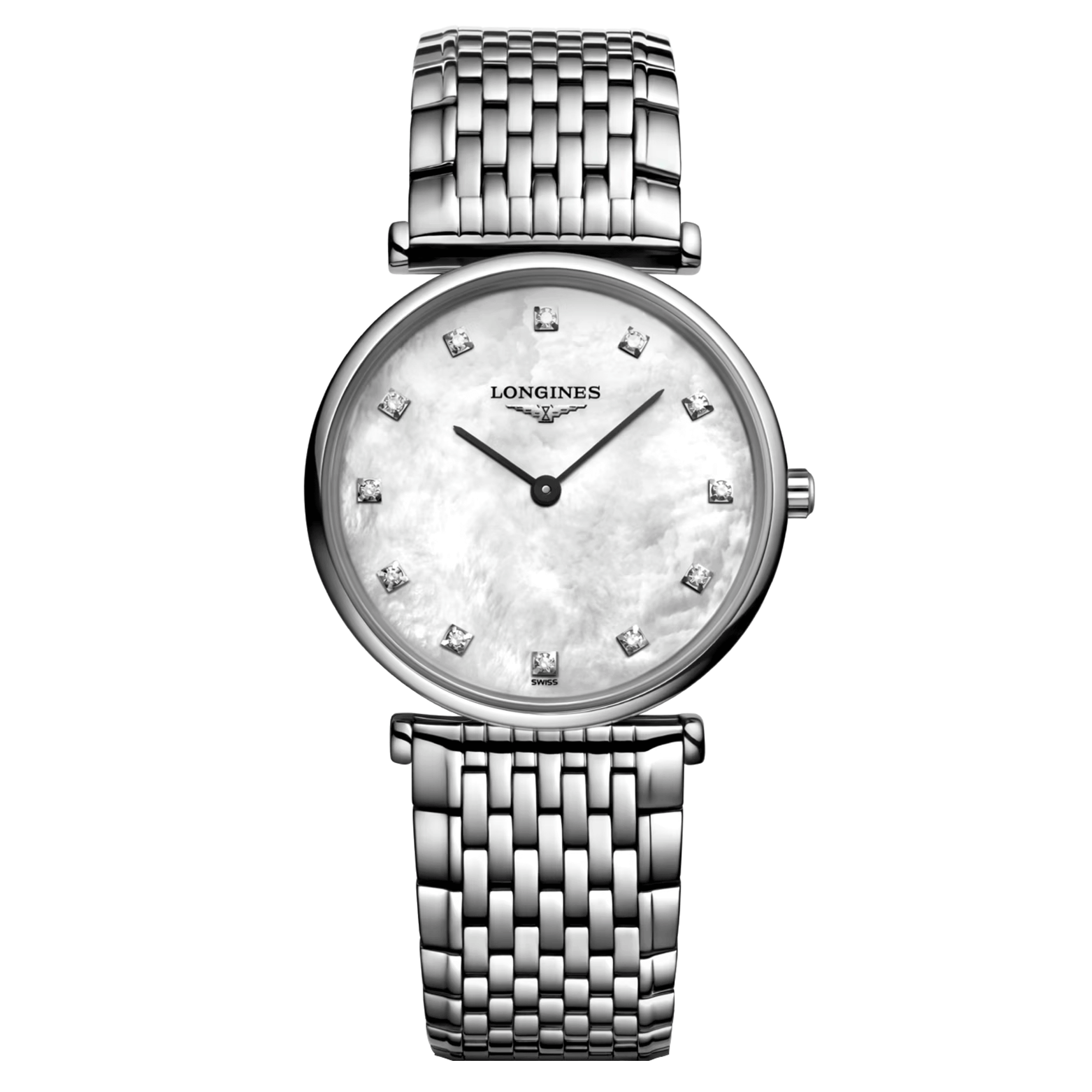Montre Longines La Grande Classique quartz cadran nacre index diamants bracelet acier 29 mm L4.512.4.87.6