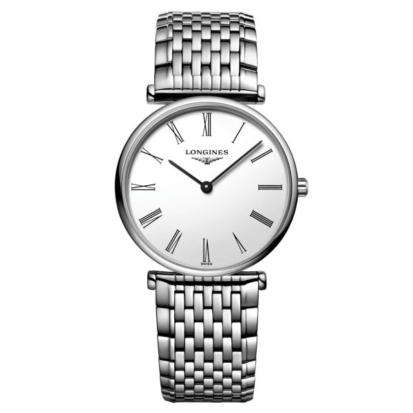 Montre Longines La Grande Classique quartz cadran blanc chiffres romains bracelet acier 29 mm