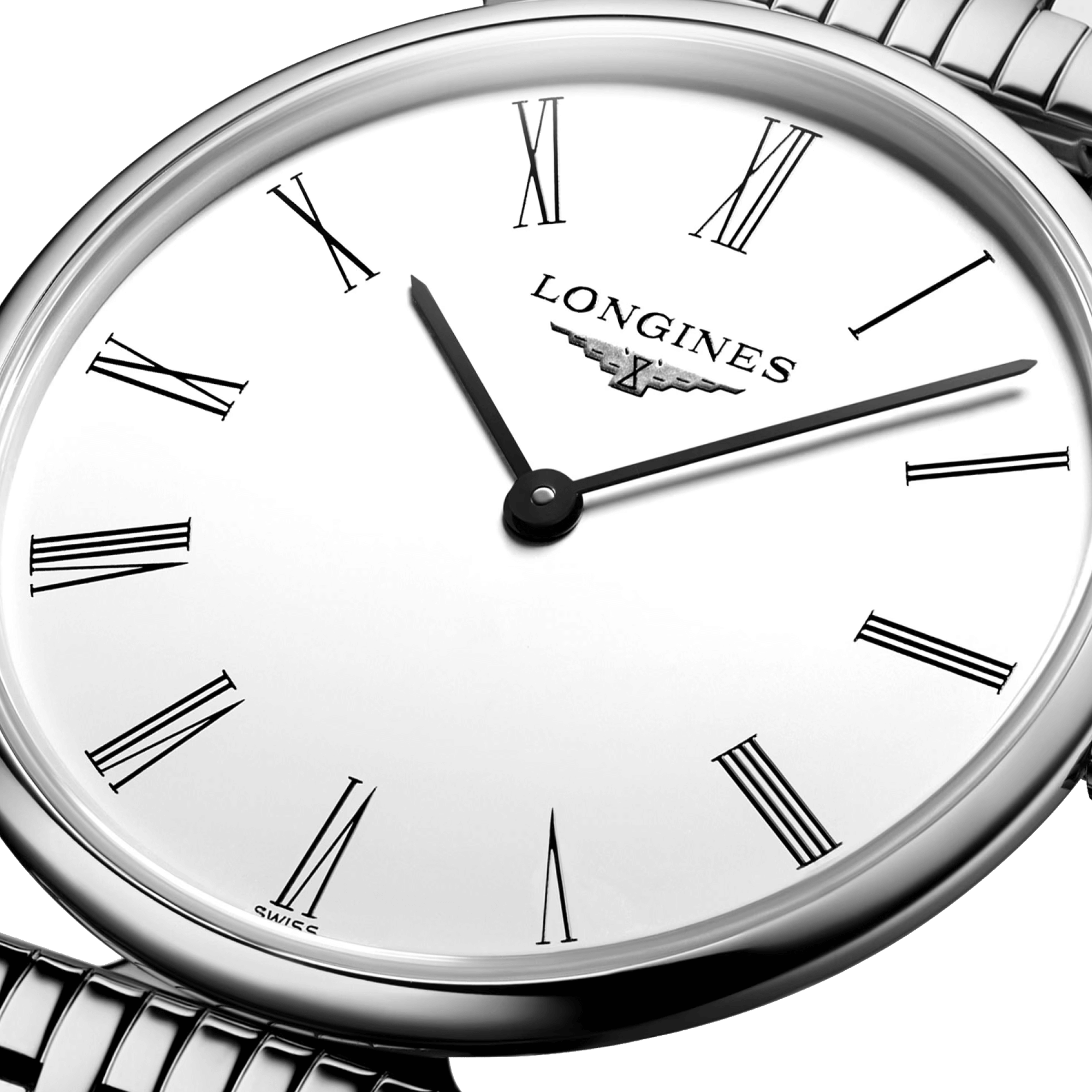 Montre Longines La Grande Classique quartz cadran blanc chiffres romains bracelet acier 29 mm L4.512.4.11.6