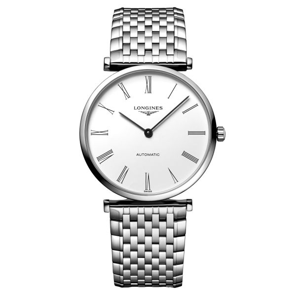 Montre Longines La Grande Classique automatique cadran blanc chiffres romains bracelet acier 36 mm