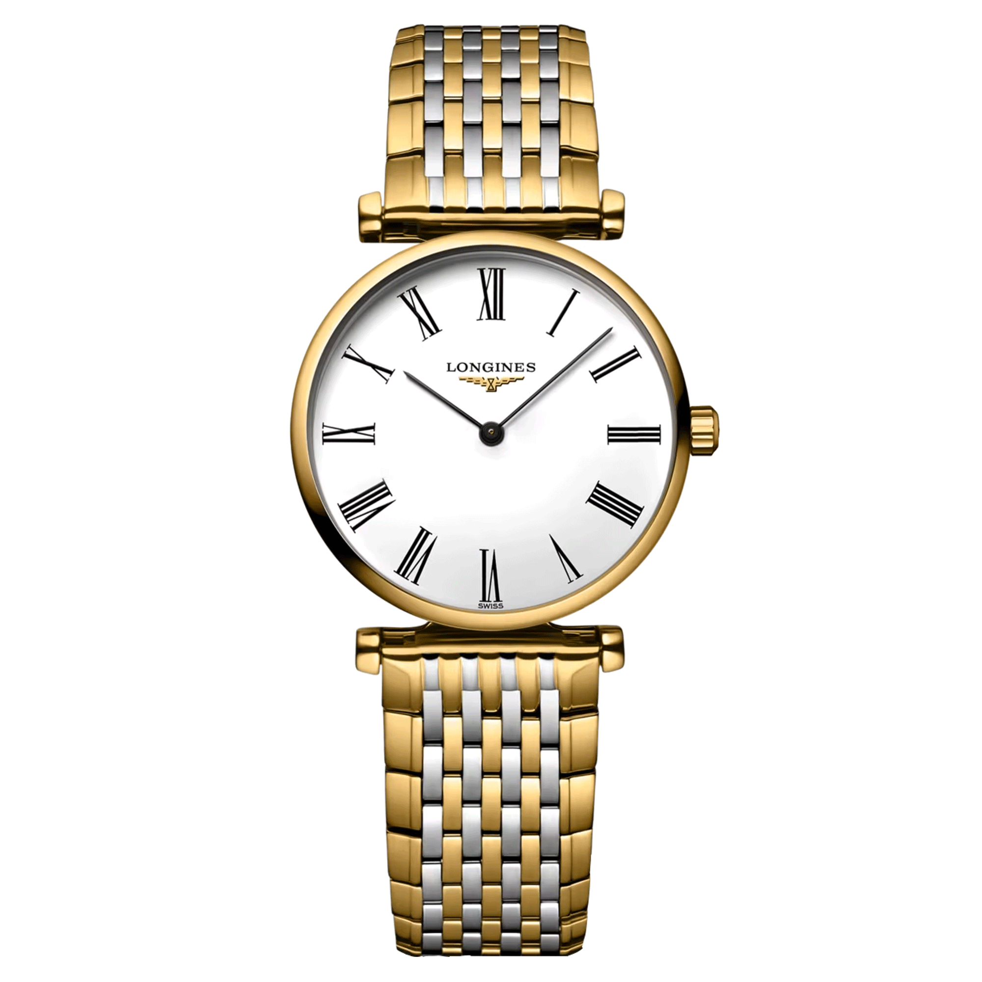 Montre Longines La Grande Classique quartz cadran blanc chiffres romains bracelet acier bicolore 36 mm L4.755.2.11.7